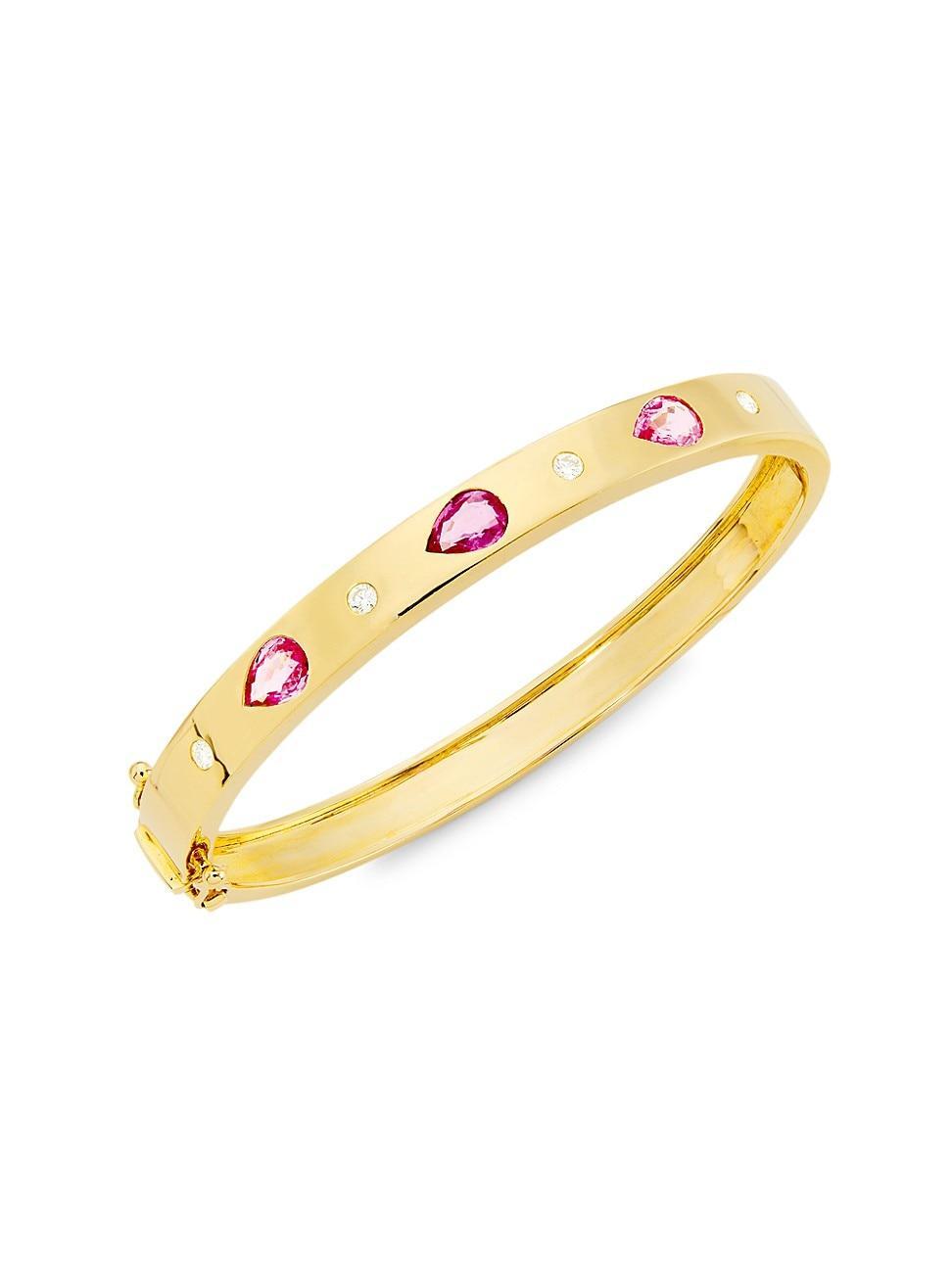 Womens Gypsy 14K Yellow Gold, 0.248 TCW Diamond & Pink Sapphire Bangle Product Image