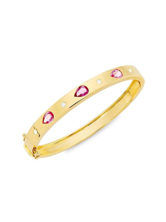 Womens Gypsy 14K Yellow Gold, 0.248 TCW Diamond & Pink Sapphire Bangle Product Image