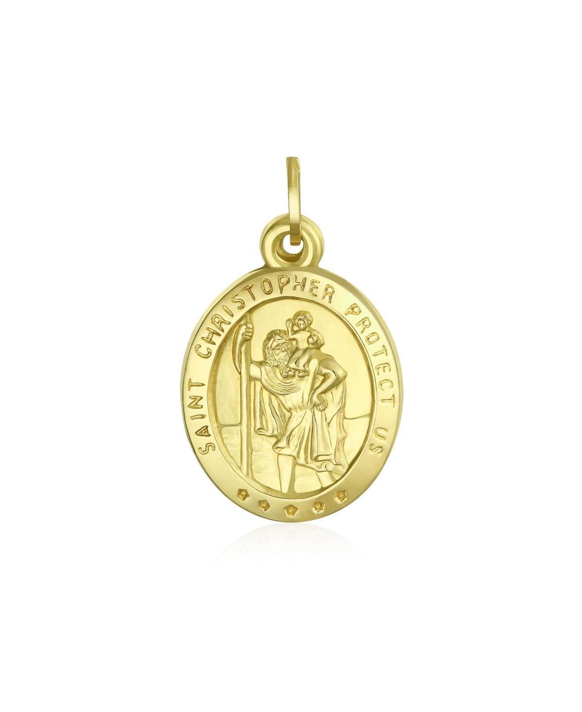 14K Yellow Real Gold Religious Medal Saint Christopher Pendant Necklace For Women s Patron Saint of Travel No Chain Product Image