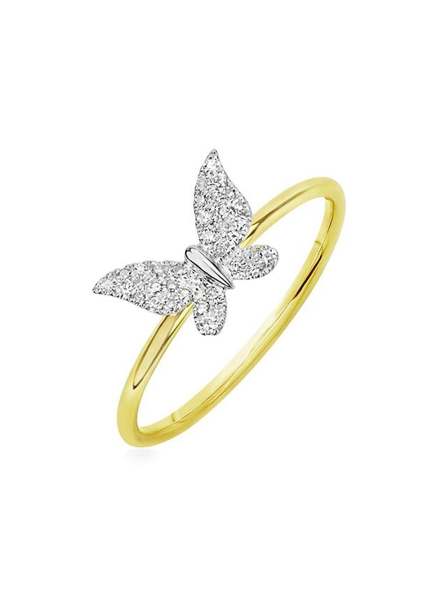 Womens Butterfly Two-Tone 14K Gold & .09 TCW Diamonds Ring Product Image