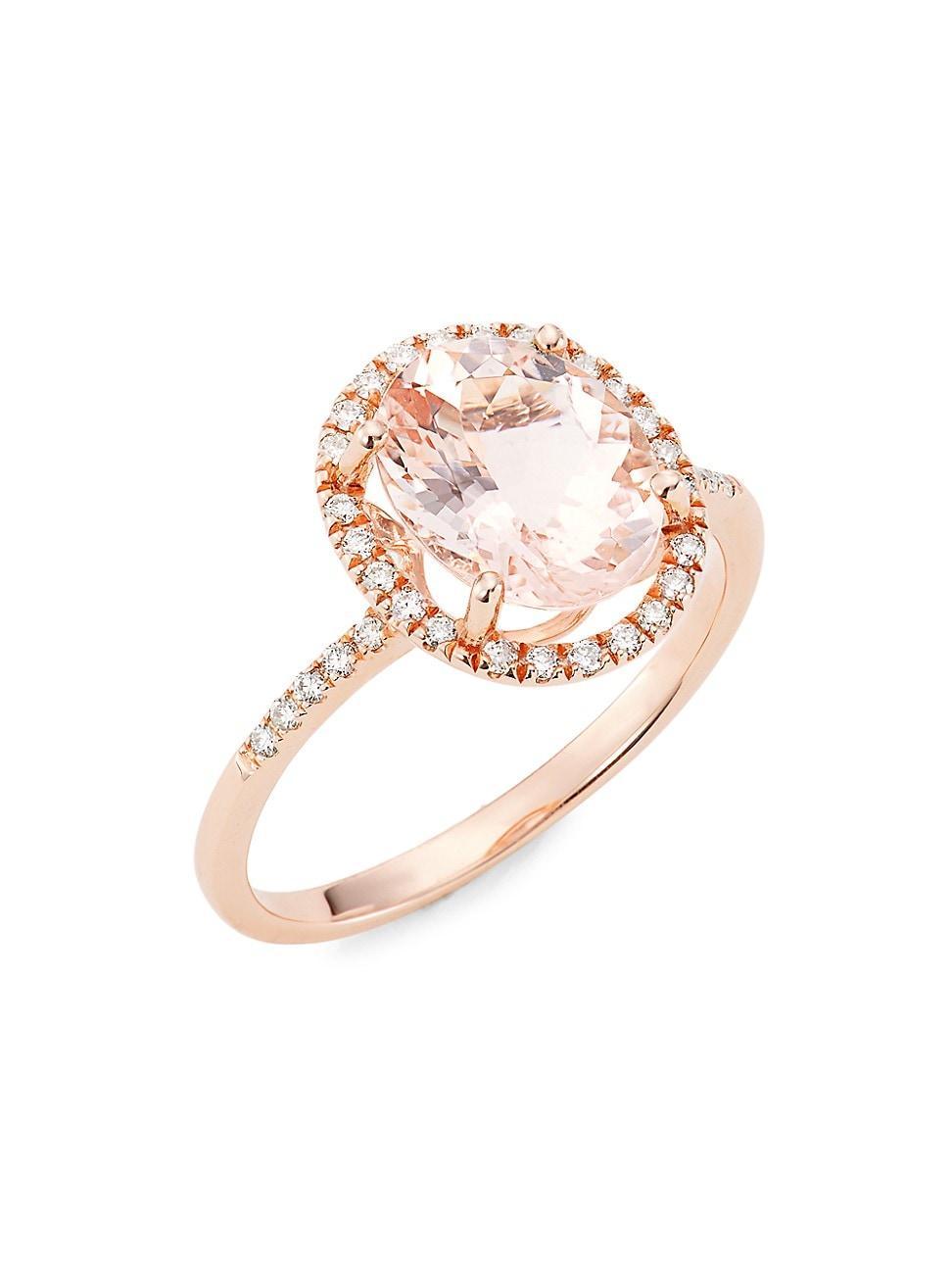 Womens 14K Rose Gold, Morganite, & 0.21 TCW Diamond Ring Product Image