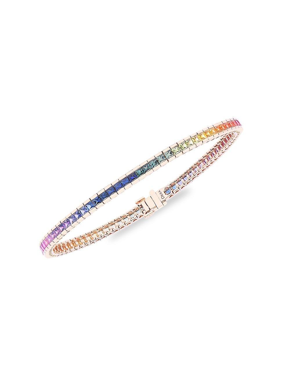 Womens Rainbow 18K Rose Gold, Sapphire & Diamond Bangle Product Image