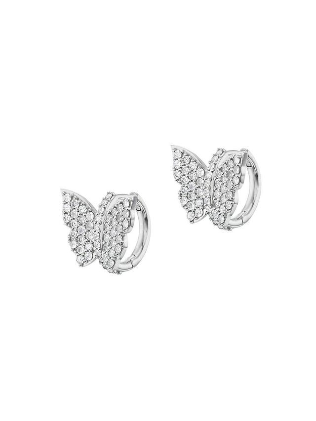 Womens Sterling Silver & 1.40 TCW Diamond Butterfly Huggie Hoop Earrings Product Image