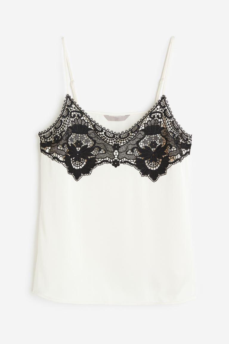 H & M - Lace-trimmed Camisole Top - White Product Image