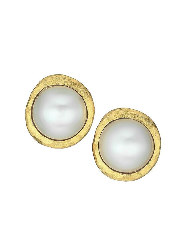 Womens Satin Goldplated & Faux Pearl Cabochon Button Clip-On Earrings Product Image