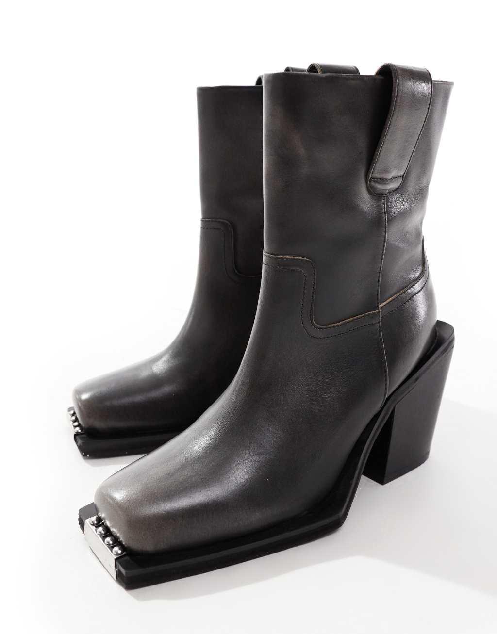 ASOS DESIGN Relax leather toe-clip western boots in black burnish Product Image