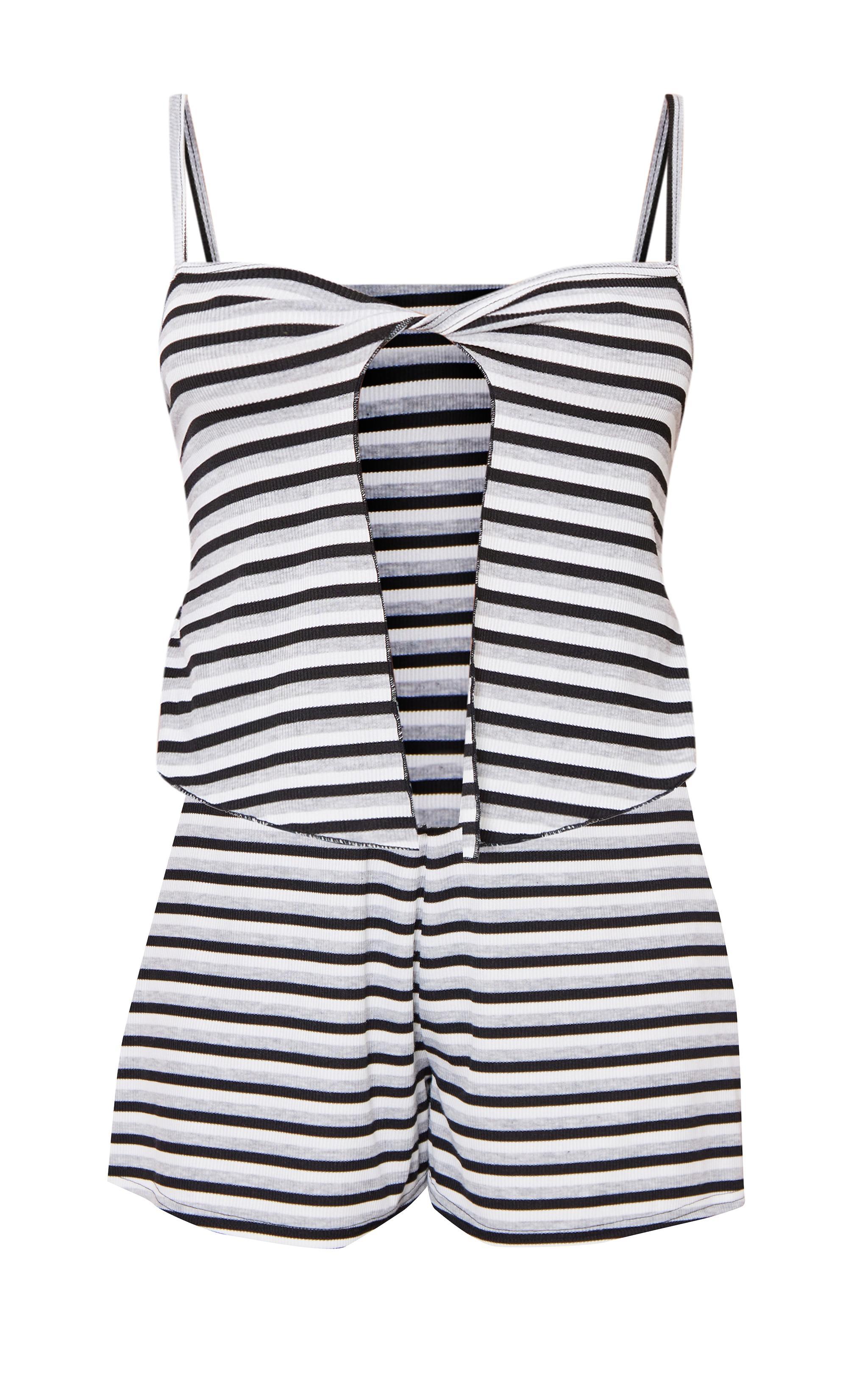 Monochrome Stripe Twist Bust Strappy Cut Out Romper Product Image