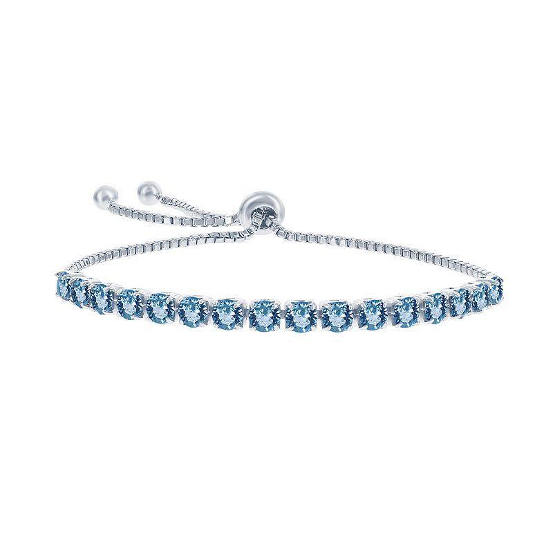 Sterling Silver Simulated Blue Topaz Adjustable Bracelet, Womens Product Image