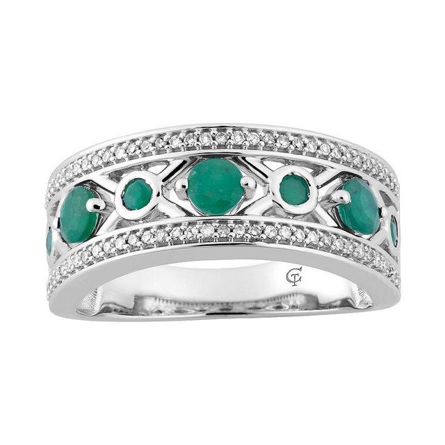 10k White Gold Emerald & 1/5 Carat T.W. Diamond X Ring, Womens 10k Whgold Product Image