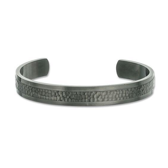 Men's 10.0mm Hammered Cuff in Stainless Steel with Grey IP - 8.0" Product Image