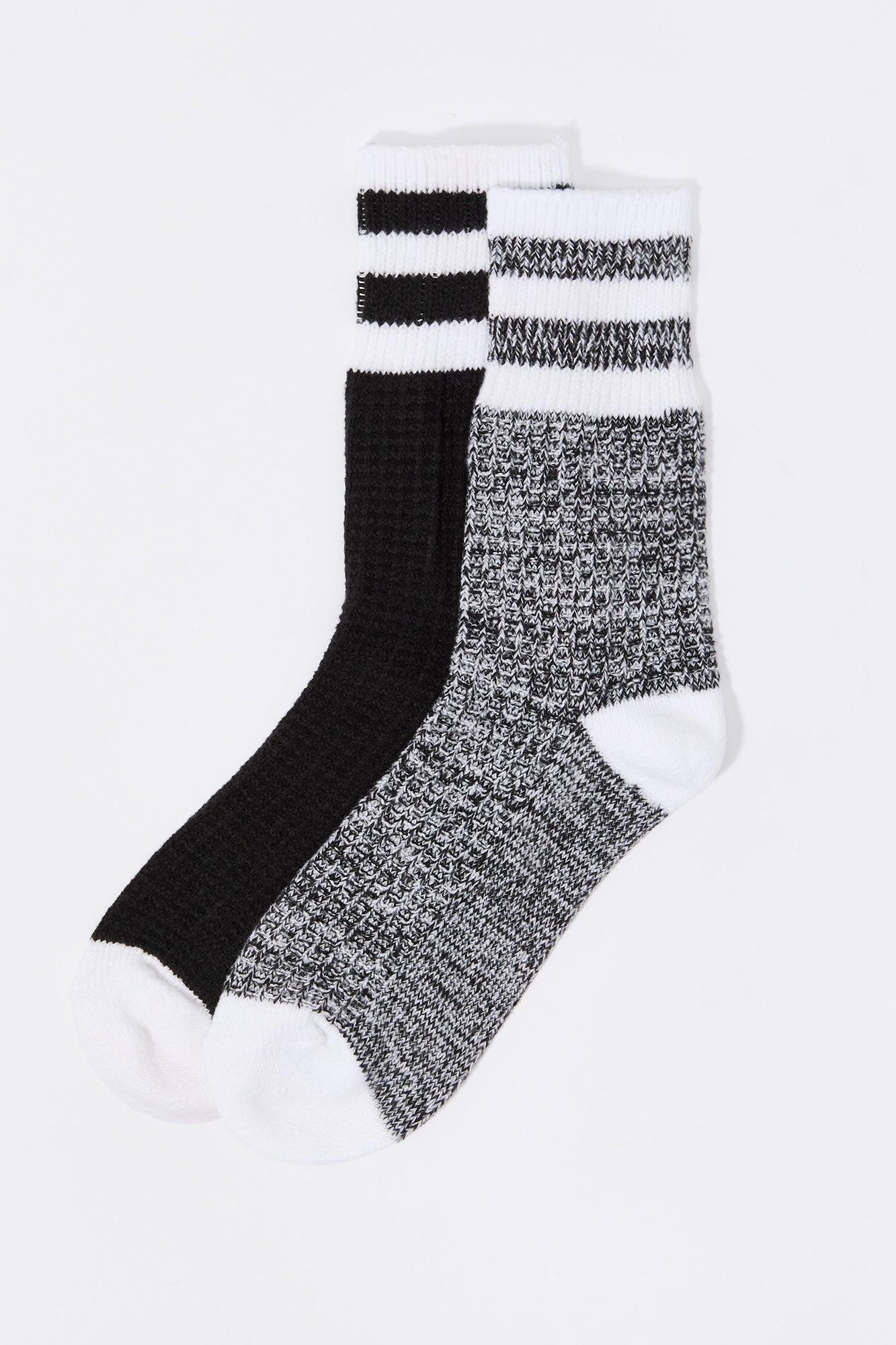 Waffle Knit Striped Crew Socks (2 Pack) Female Product Image