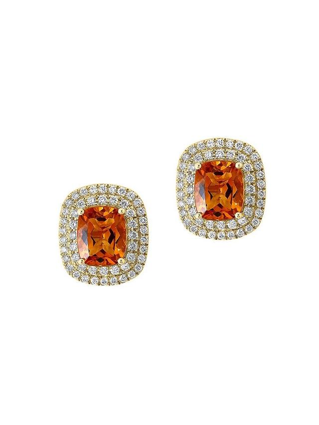 Womens 14K Yellow Gold, Citrine & 1.18 TCW Diamond Stud Earrings Product Image