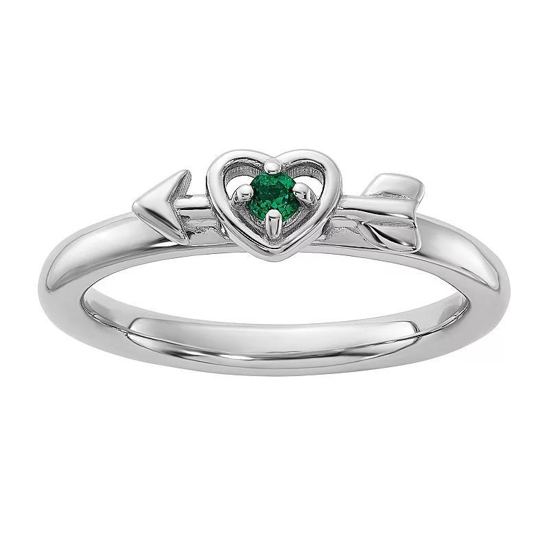 Stacks & Stones Sterling Silver Stackable Gemstone Heart with Arrow Ring, Womens Green Product Image