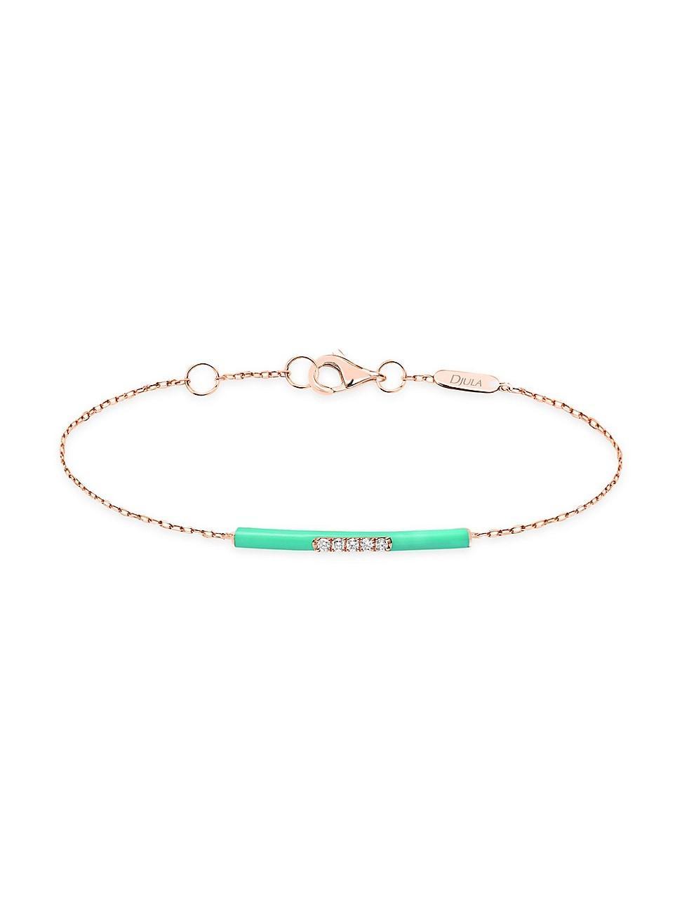 Womens Marbella 14K Rose Gold, Green Enamel, & Diamond Bar Charm Bracelet Product Image