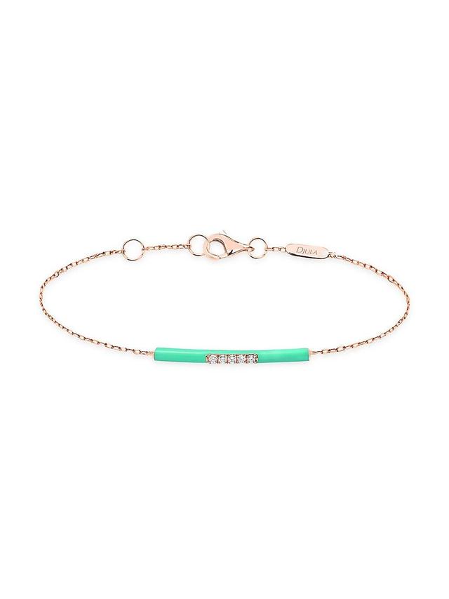 Womens Marbella 14K Rose Gold, Green Enamel, & Diamond Bar Charm Bracelet Product Image