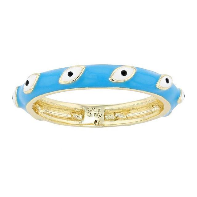 14k Yellow Gold Plated White Evil Eye Enamel Slim Band Ring, Womens Blue Product Image