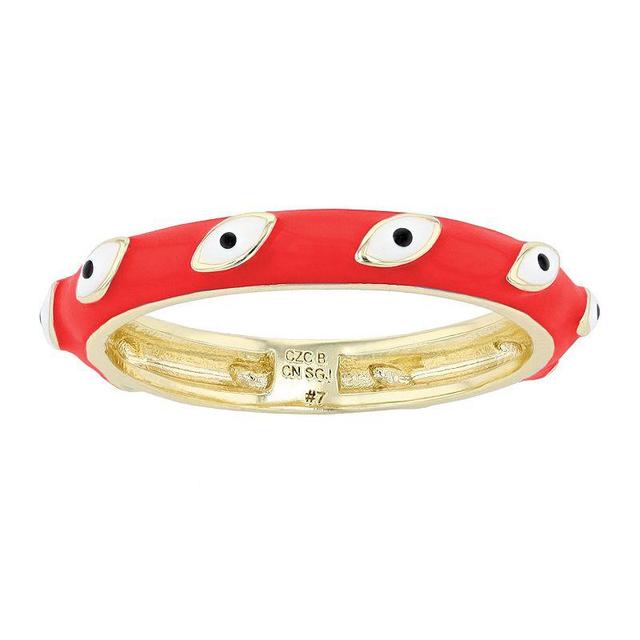 14k Yellow Gold Plated White Evil Eye Enamel Slim Band Ring, Womens Gold Tone Red Product Image