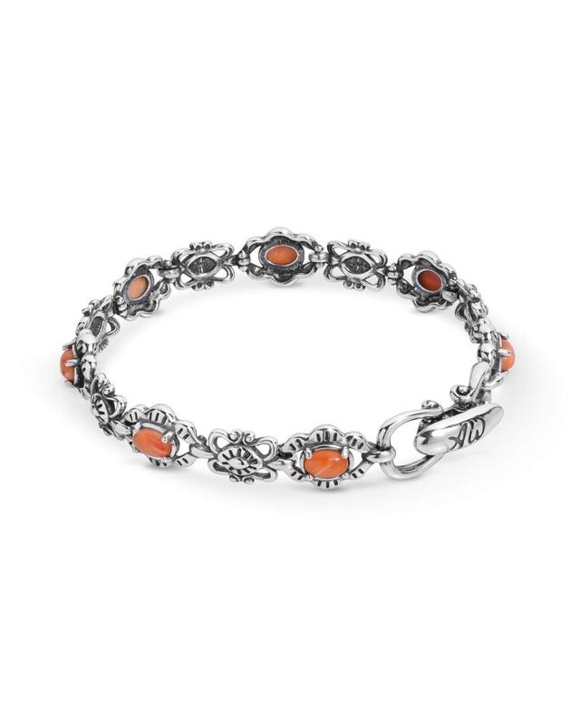 American West Jewelry American West Sterling Silver Womens Link Bracelet Oval Orange Spiny Oyster Gemstone - Large Product Image