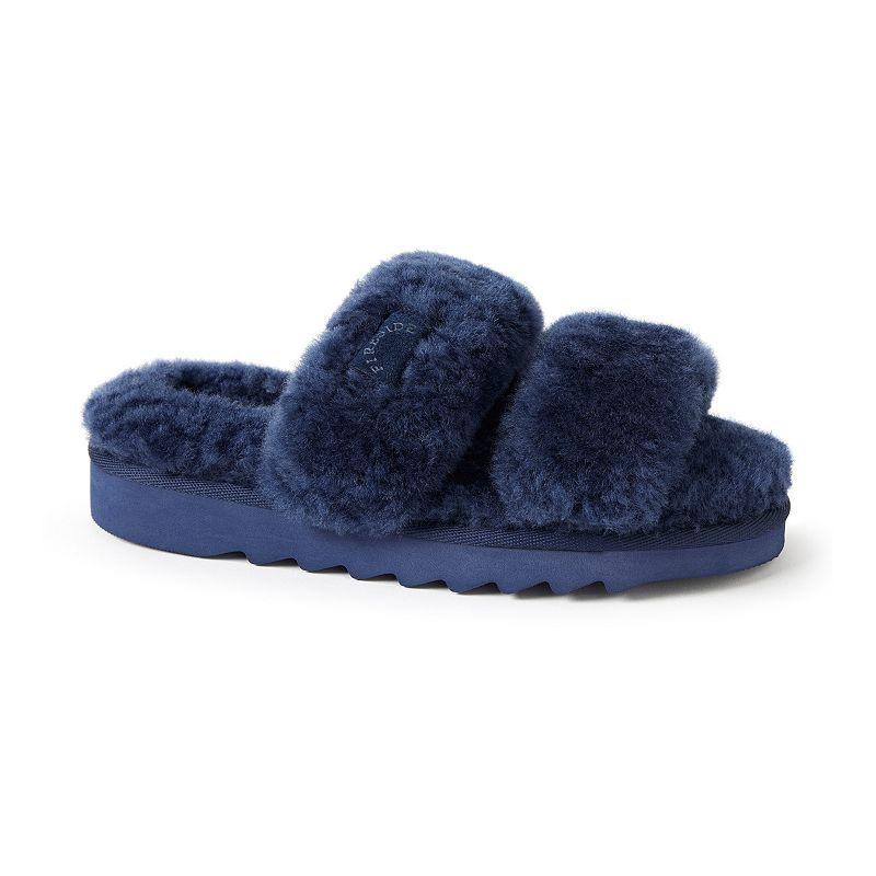 Fireside by Dearfoams Benalla Shearling Double Band Womens Slide Slippers Blue Product Image