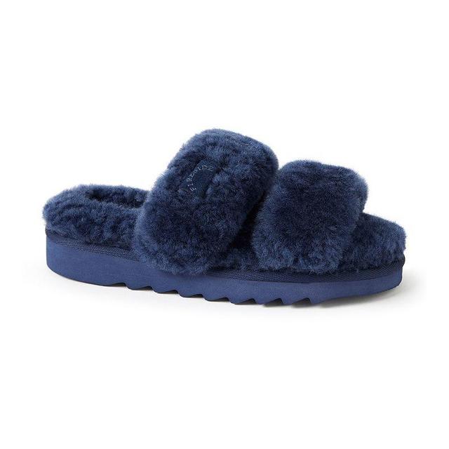 Fireside by Dearfoams Benalla Shearling Double Band Womens Slide Slippers Med Blue Product Image