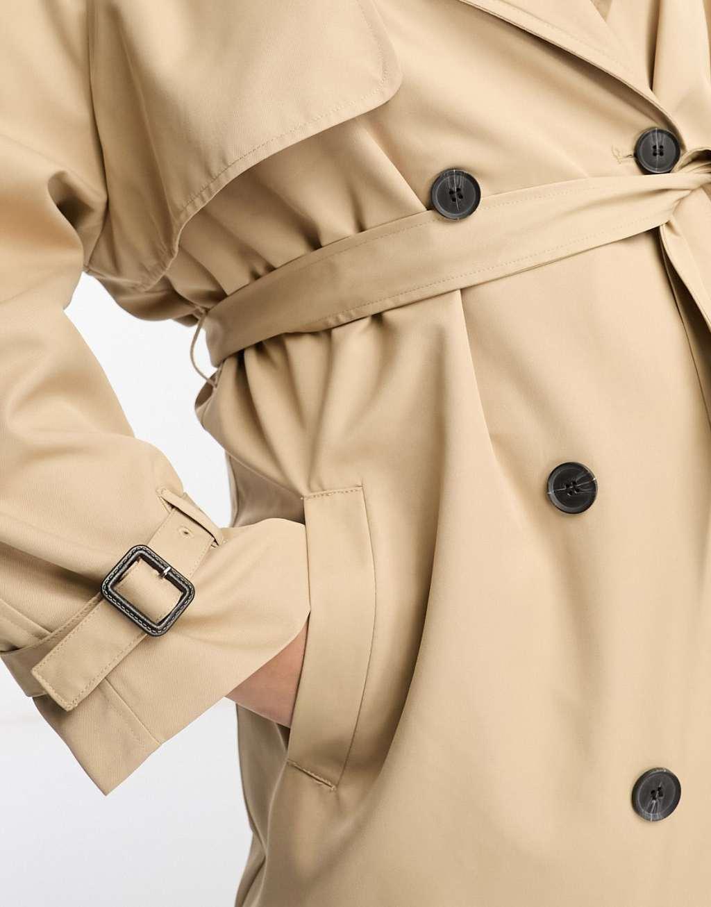 Only Curve double breasted trench coat in camel  Product Image