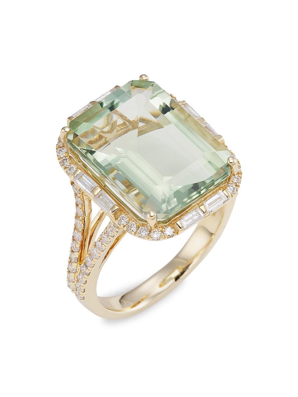 Womens 14K Yellow Gold, Green Amethyst & Diamond Ring Product Image