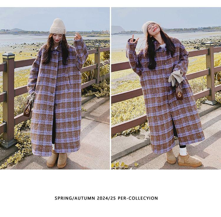 Plaid Maxi Single-Breasted Coat Product Image