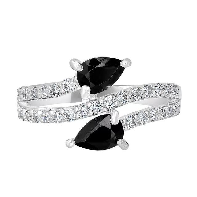 Gemistry Sterling Silver Stone & Cubic Zirconia Pear Bypass Ring, Womens Black Product Image