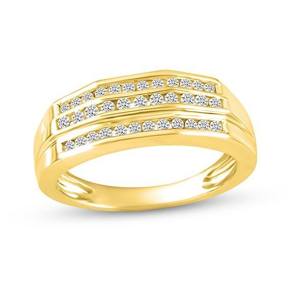 Men's 1/2 CT. T.w. Diamond Triple Row Wedding Band in 10K Gold Product Image