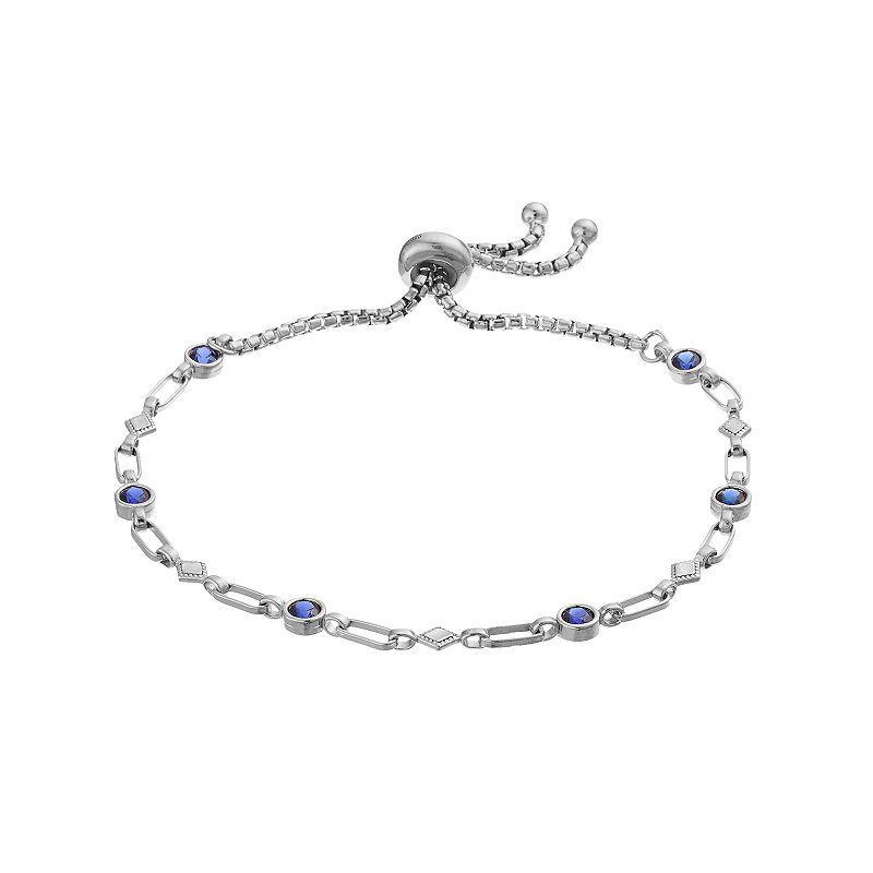 Kristen Kesho Sterling Silver Lab-Created Sapphire & Kite Link Adjustable Bolo Bracelet, Womens Product Image