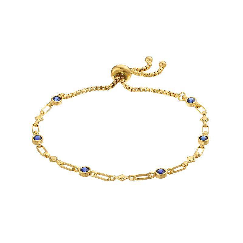 Kristen Kesho Sterling Silver Lab-Created Sapphire & Kite Link Adjustable Bolo Bracelet, Womens Yellow Product Image