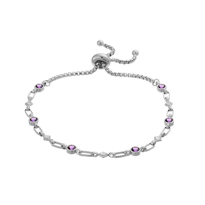 Kristen Kesho Sterling Silver Lab-Created Amethyst & Kite Link Adjustable Bolo Bracelet, Womens Grey Product Image