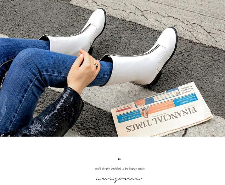 Low Heel Faux Leather Short Boots Product Image