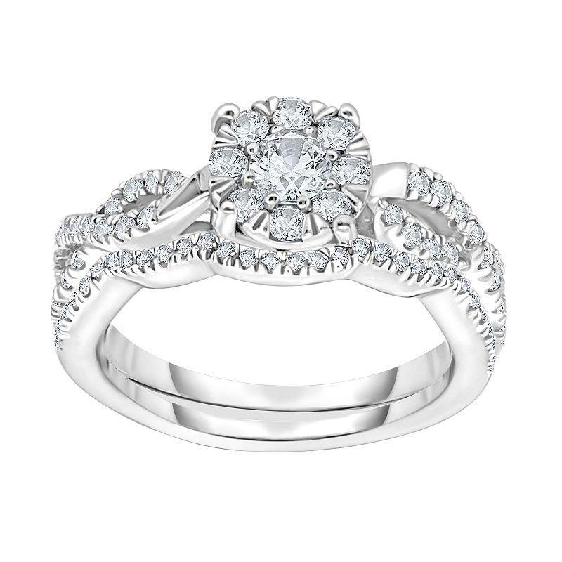 14k White Gold 5/8 Carat T.W. Diamond Round Cluster Engagement Ring Set, Womens Product Image