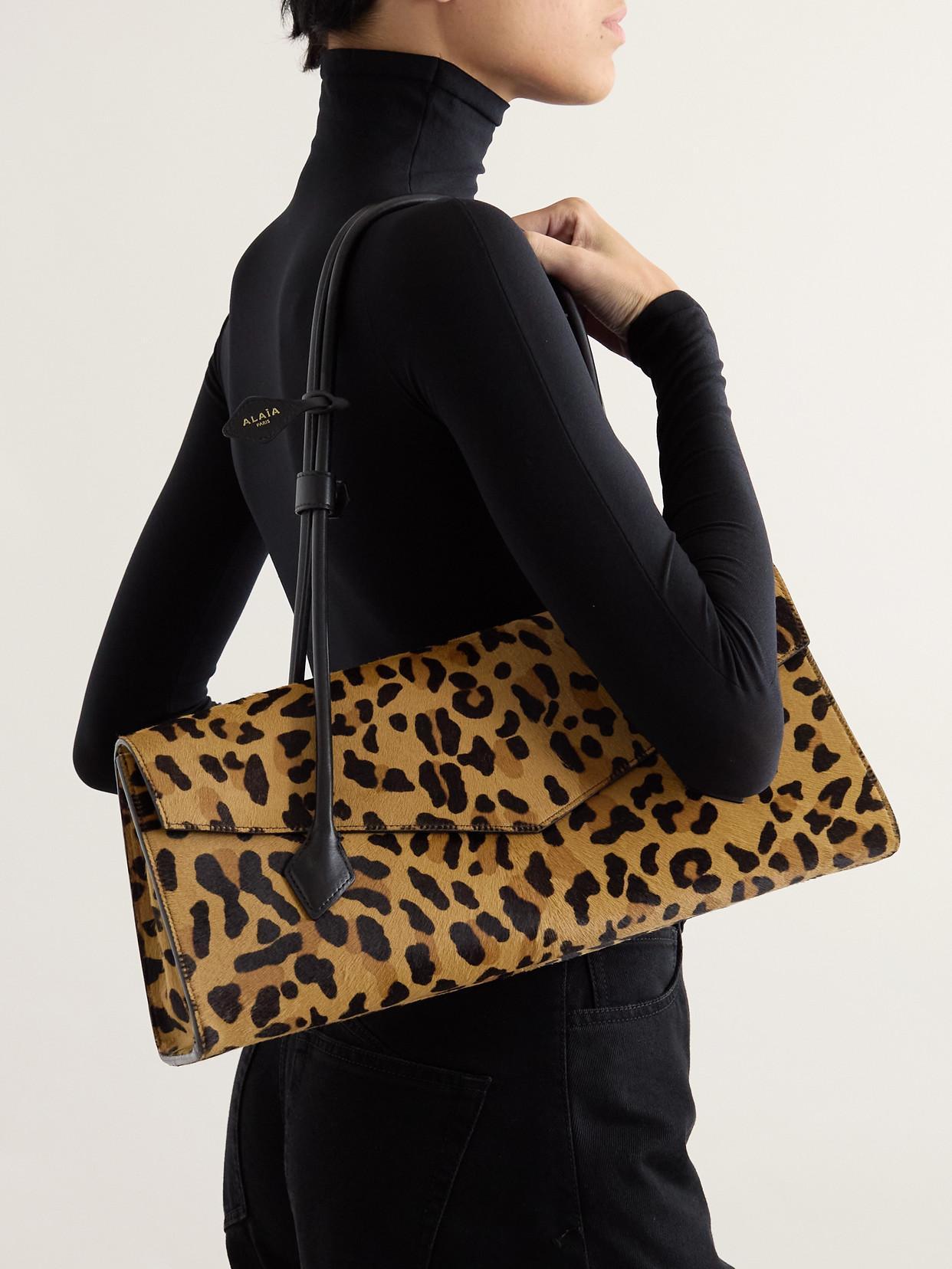 ALAÏA Le Teckel Flap Leather-trimmed Leopard-print Calf Hair Shoulder Bag In Black Product Image