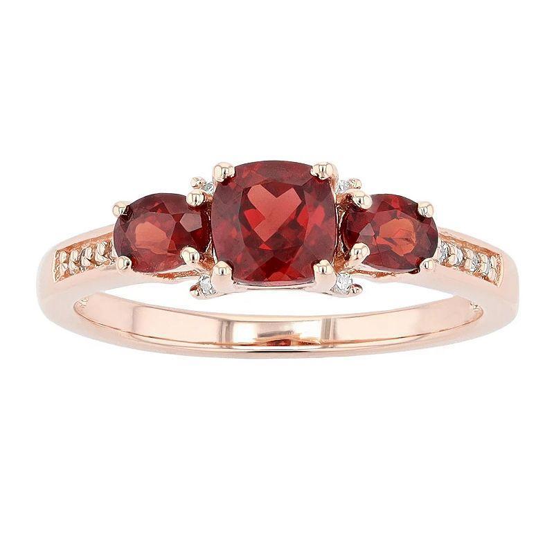 Gemminded 18k Rose Gold Over Silver Garnet & Diamond Accent 3-Stone Ring, Womens Pink Tone Product Image