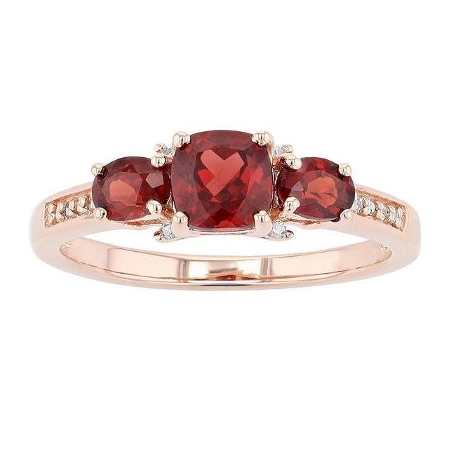 Gemminded 18k Rose Gold Over Silver Garnet & Diamond Accent 3-Stone Ring, Womens Pink Tone Product Image