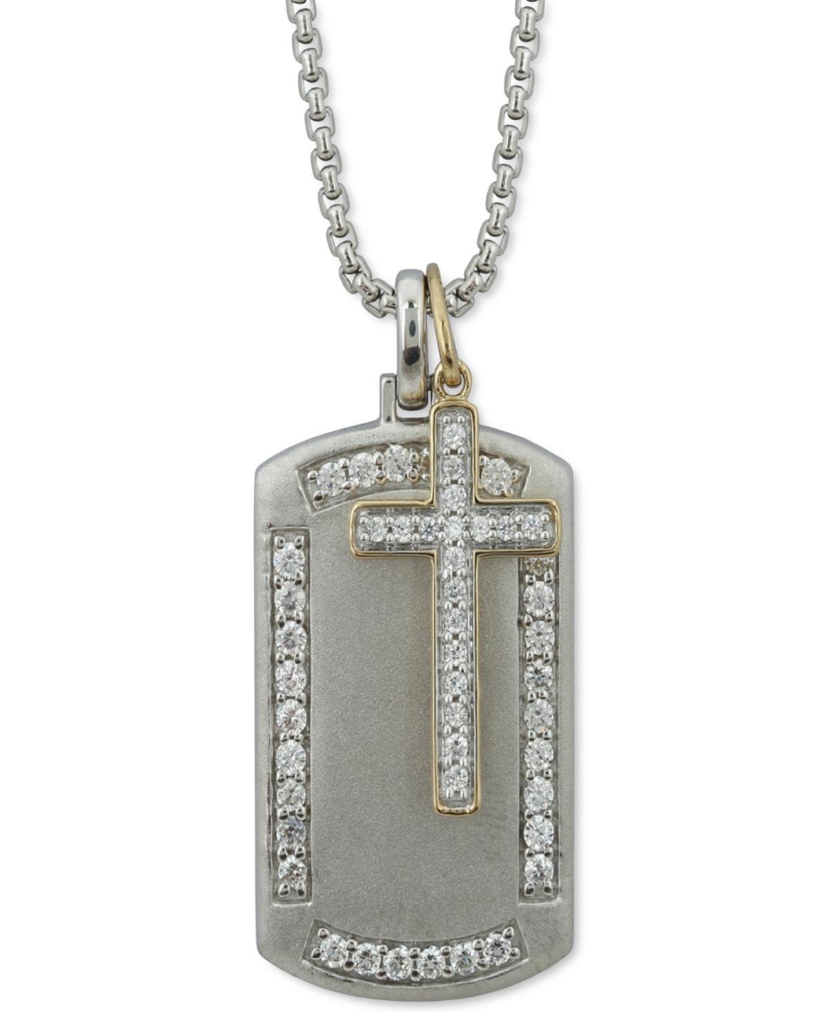 Mens Diamond Cross & Dog Tag 22 Pendant Necklace (1 ct. t.w.) in Sterling Silver Product Image