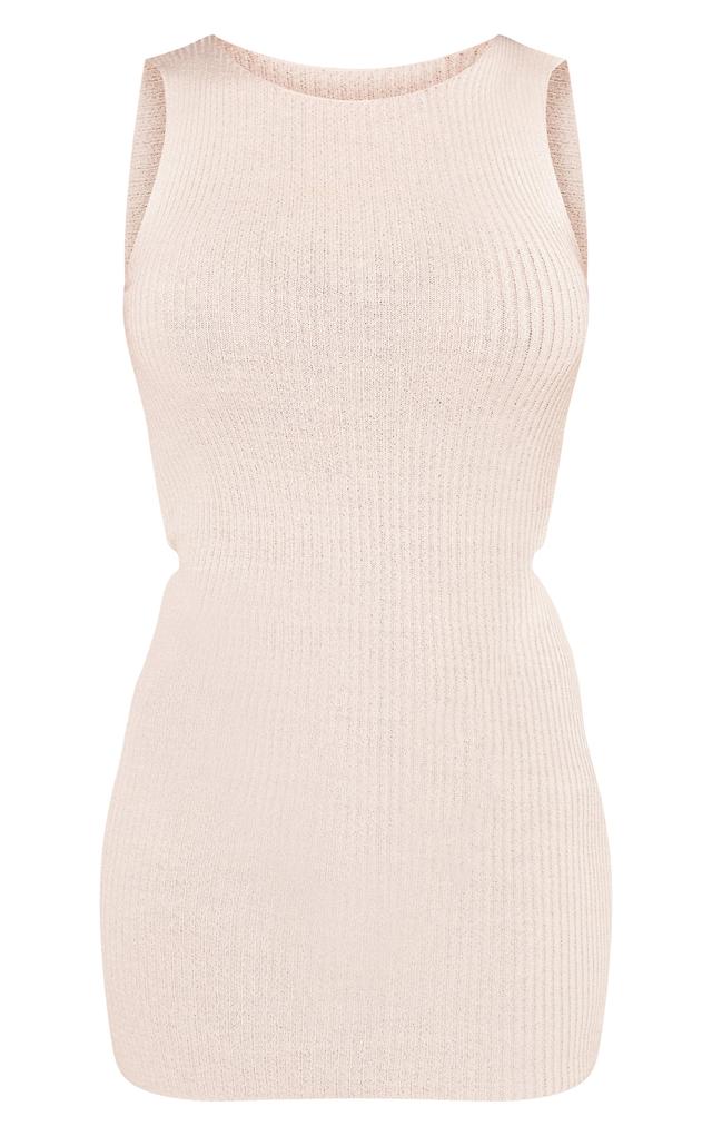 Cream Filigree Knit Racer Neck Mini Dress Product Image