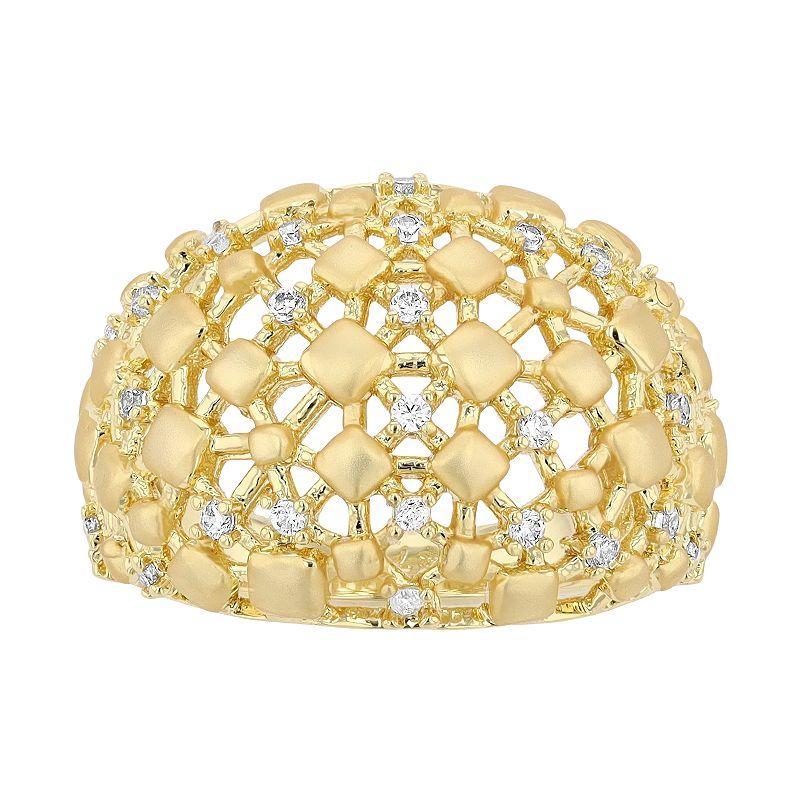 14k Yellow Gold Plated Cubic Zirconia Dome-Shaped Textured Nugget Ring, Womens Gold Tone Product Image