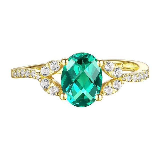 14k Gold Over Silver Lab-Created Emerald & Lab-Created White Sapphire Ring, Womens Yellow Product Image