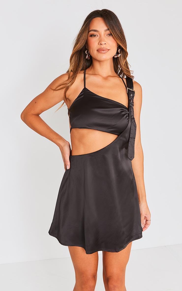 Black Satin Cutout Detail Shift Dress product image