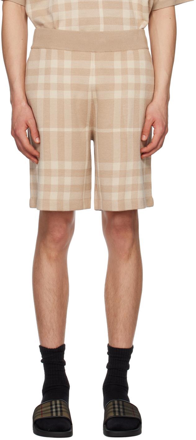 Check Wool Silk Jacquard Shorts In Soft Fawn Product Image