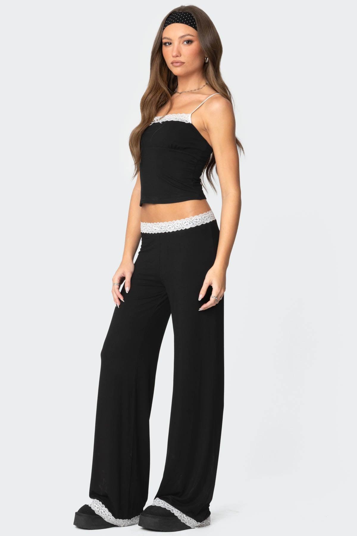 Domino Contrast Lace Trim Pants Product Image