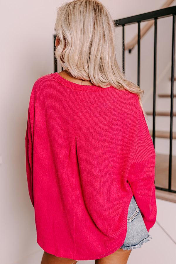 Breezy Times Oversized Henley Top In Hot Pink Product Image