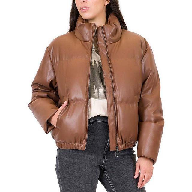 Juniors Coffee Shop Faux Leather Puffer Coat, Womens Product Image