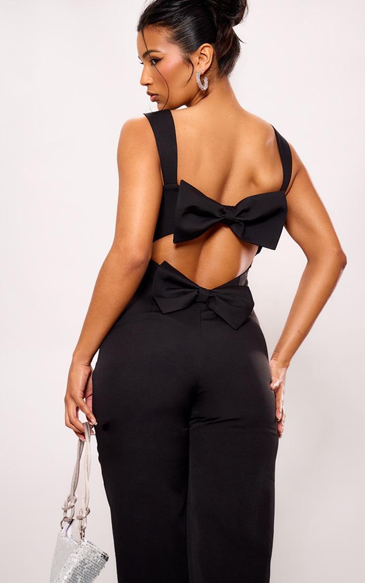 Black Woven Cut Out Bow Detail Jumpsuit Product Image