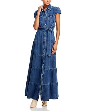 Alice + Olivia Miranda Tie Belt Denim Maxi Shirtdress product image