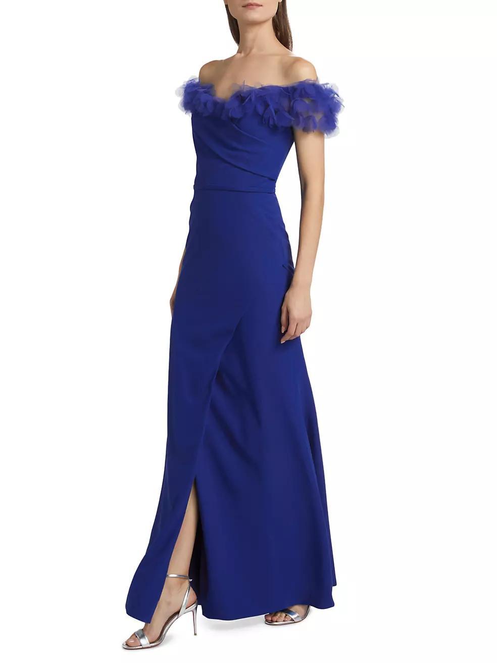 Tulle Flower & Crepe Column Gown Product Image