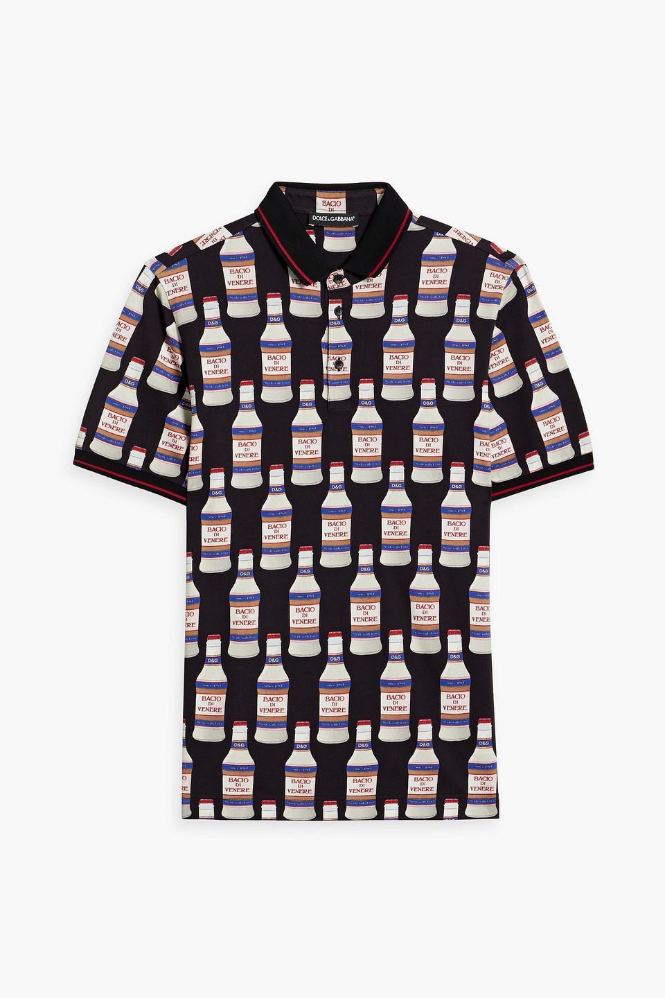 Printed Cotton-piqué Polo Shirt In Black Product Image